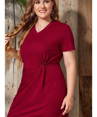 Women's Plus Size Twist Front Short Sleeve V Neck Bodycon T Shirt Dress Burgundy $11.01 Dresses