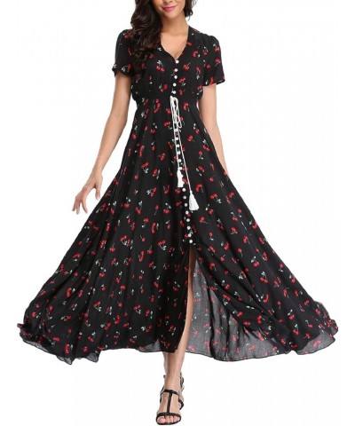 Women's Floral Maxi Dresses Boho Button up Split Beach Party Long Dress Floral J $10.59 Dresses