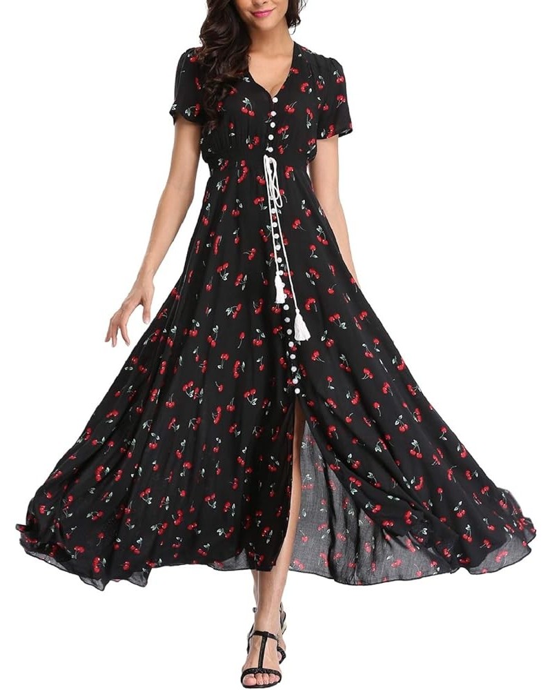 Women's Floral Maxi Dresses Boho Button up Split Beach Party Long Dress Floral J $10.59 Dresses