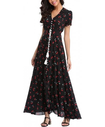 Women's Floral Maxi Dresses Boho Button up Split Beach Party Long Dress Floral J $10.59 Dresses