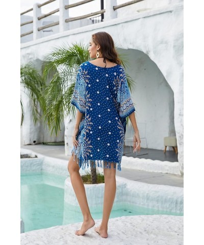 Women Plus Size Tunic Tops Boho Flora Printed Short Sleeve V neck Shirt XL to 4X Dark Blue-14224 $19.11 Tops