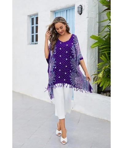 Women Plus Size Tunic Tops Boho Flora Printed Short Sleeve V neck Shirt XL to 4X Dark Blue-14224 $19.11 Tops