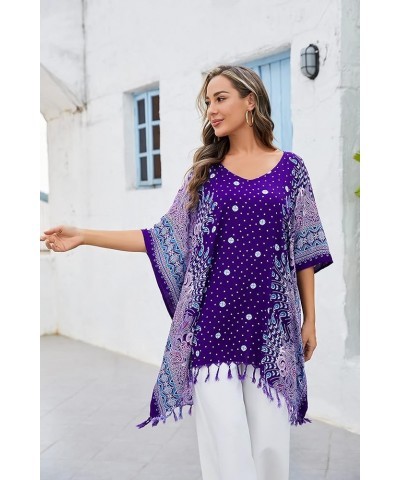 Women Plus Size Tunic Tops Boho Flora Printed Short Sleeve V neck Shirt XL to 4X Dark Blue-14224 $19.11 Tops