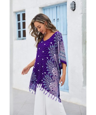 Women Plus Size Tunic Tops Boho Flora Printed Short Sleeve V neck Shirt XL to 4X Dark Blue-14224 $19.11 Tops