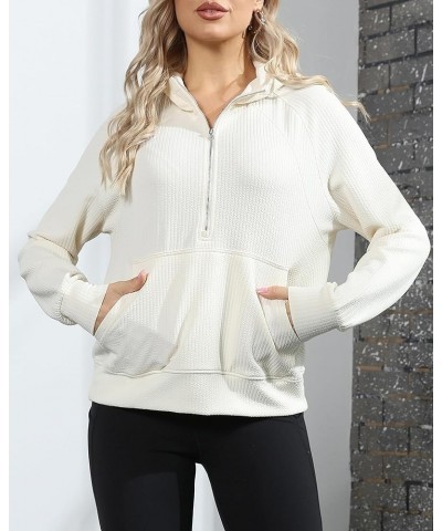 Womens Cropped Hoodies Sweatshirts Half Zip Long Sleeve Pullover Fall Outfits Y2K Clothes Apricot $8.69 Hoodies & Sweatshirts