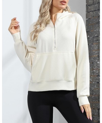 Womens Cropped Hoodies Sweatshirts Half Zip Long Sleeve Pullover Fall Outfits Y2K Clothes Apricot $8.69 Hoodies & Sweatshirts