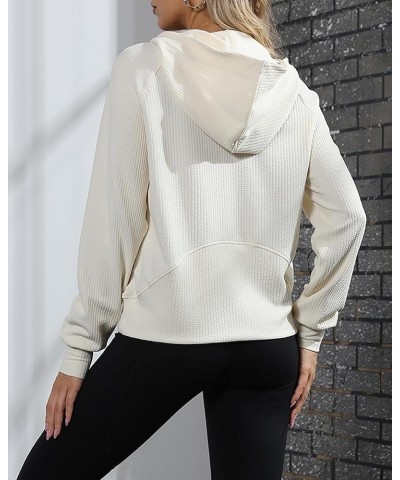 Womens Cropped Hoodies Sweatshirts Half Zip Long Sleeve Pullover Fall Outfits Y2K Clothes Apricot $8.69 Hoodies & Sweatshirts