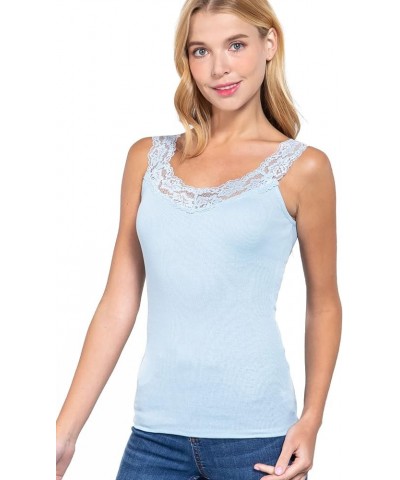 Women's Stylish V Neck Lace Straps Cami Tank Top 119-cloud Blue $8.31 Tops