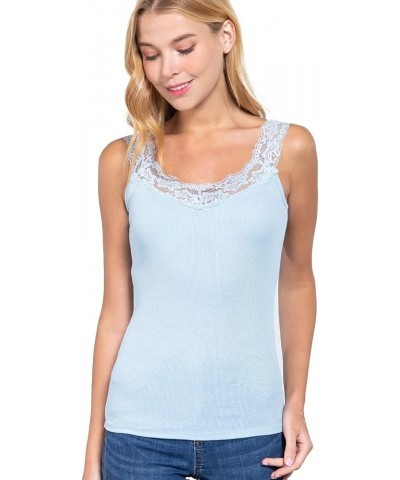 Women's Stylish V Neck Lace Straps Cami Tank Top 119-cloud Blue $8.31 Tops