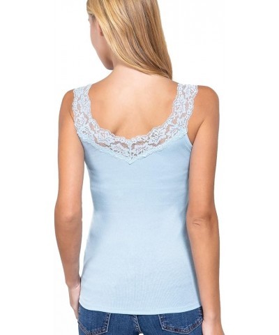 Women's Stylish V Neck Lace Straps Cami Tank Top 119-cloud Blue $8.31 Tops