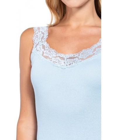 Women's Stylish V Neck Lace Straps Cami Tank Top 119-cloud Blue $8.31 Tops