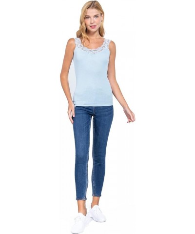 Women's Stylish V Neck Lace Straps Cami Tank Top 119-cloud Blue $8.31 Tops