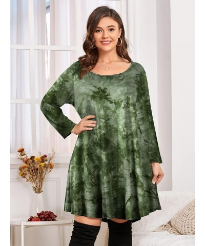 Womens Fall Dresses 3/4 Sleeve Casual Swing T-Shirt Dress Plus Size Loose Tunic Dress Tie Dye Green $10.50 Dresses