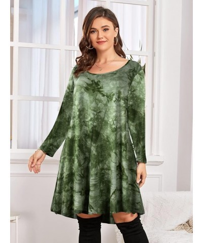 Womens Fall Dresses 3/4 Sleeve Casual Swing T-Shirt Dress Plus Size Loose Tunic Dress Tie Dye Green $10.50 Dresses