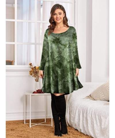 Womens Fall Dresses 3/4 Sleeve Casual Swing T-Shirt Dress Plus Size Loose Tunic Dress Tie Dye Green $10.50 Dresses