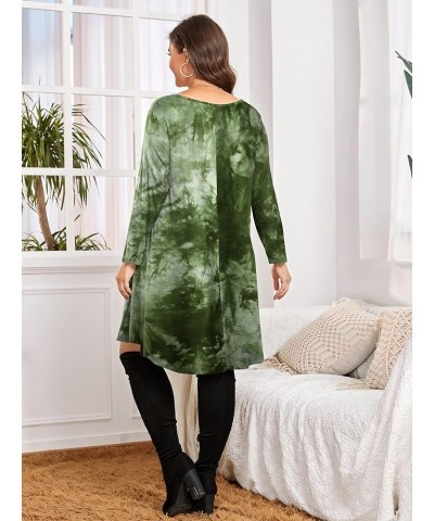 Womens Fall Dresses 3/4 Sleeve Casual Swing T-Shirt Dress Plus Size Loose Tunic Dress Tie Dye Green $10.50 Dresses