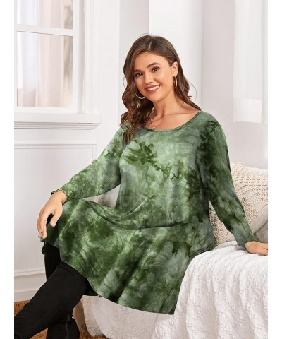 Womens Fall Dresses 3/4 Sleeve Casual Swing T-Shirt Dress Plus Size Loose Tunic Dress Tie Dye Green $10.50 Dresses