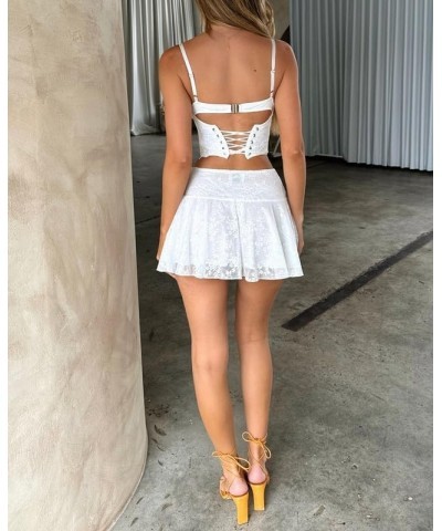 Women Y2K Lace Trim 2 Piece Skirt Set Floral Lace Slim Fit Crop Tops Low Waist Ruffle Bodycon Mini Skirt Outfit Za-white Two ...