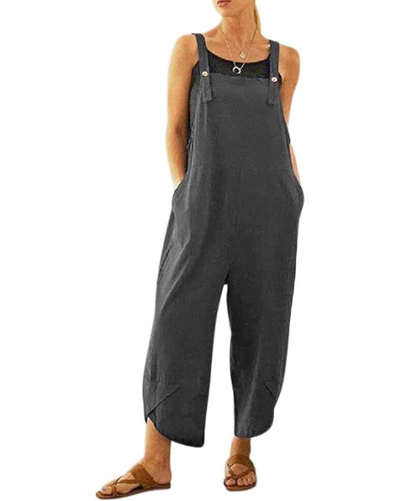 Women's Summer Cotton Linen Baggy Overalls Jumpsuit Casual Loose Fit Rompers with Pockets Adjustable Grey $14.49 Overalls