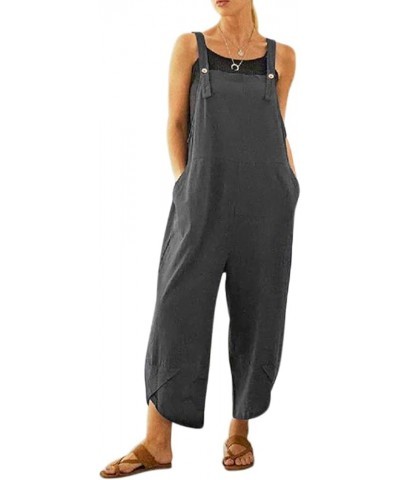 Women's Summer Cotton Linen Baggy Overalls Jumpsuit Casual Loose Fit Rompers with Pockets Adjustable Grey $14.49 Overalls