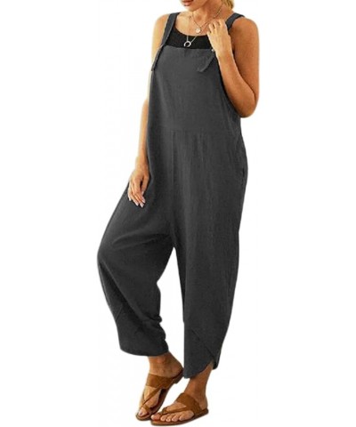 Women's Summer Cotton Linen Baggy Overalls Jumpsuit Casual Loose Fit Rompers with Pockets Adjustable Grey $14.49 Overalls