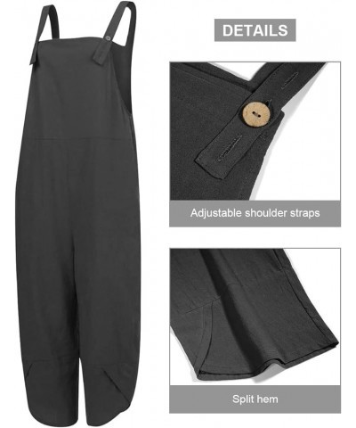 Women's Summer Cotton Linen Baggy Overalls Jumpsuit Casual Loose Fit Rompers with Pockets Adjustable Grey $14.49 Overalls