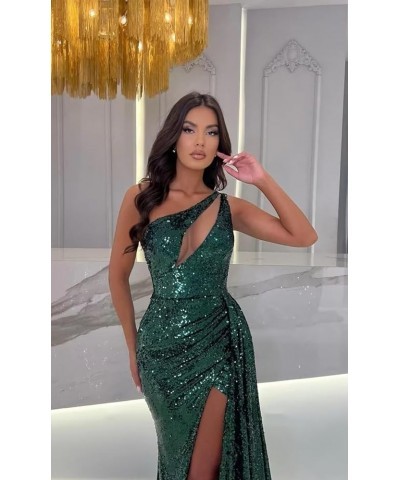 One Shoulder Sequin Prom Dresses for Women Sparkly Mermaid Cutout Formal Evening Gown Black $42.50 Dresses