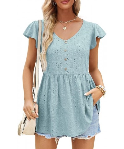 T Shirts for Women Cute Babydoll Casual Tops Peplum Loose Fit Tunic Lightblue $8.84 Tops