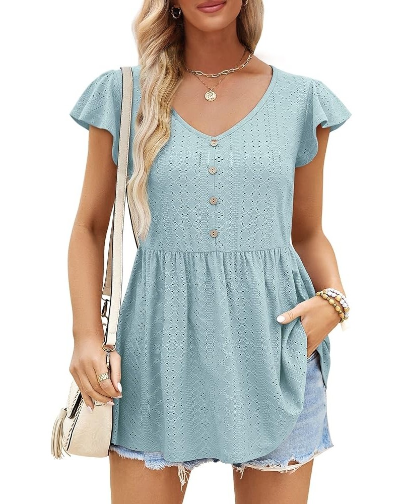 T Shirts for Women Cute Babydoll Casual Tops Peplum Loose Fit Tunic Lightblue $8.84 Tops