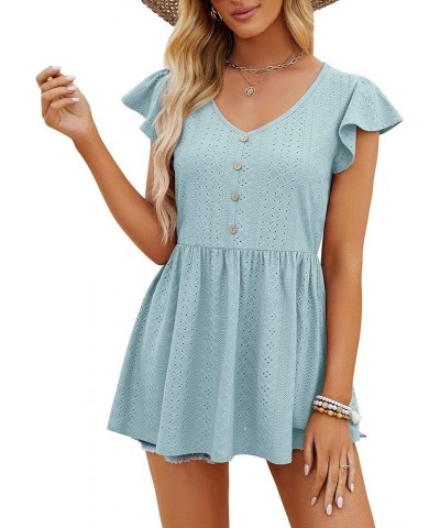 T Shirts for Women Cute Babydoll Casual Tops Peplum Loose Fit Tunic Lightblue $8.84 Tops