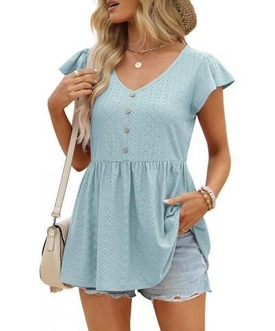 T Shirts for Women Cute Babydoll Casual Tops Peplum Loose Fit Tunic Lightblue $8.84 Tops