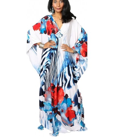 Womens Caftan Floral Print Kaftan Dress Short Sleeve Swimsuit Cover up Loungewear for Summer C-flower&zebra $12.39 Swimsuits