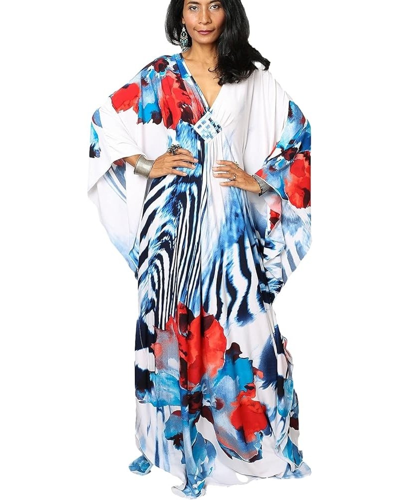 Womens Caftan Floral Print Kaftan Dress Short Sleeve Swimsuit Cover up Loungewear for Summer C-flower&zebra $12.39 Swimsuits