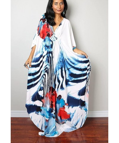 Womens Caftan Floral Print Kaftan Dress Short Sleeve Swimsuit Cover up Loungewear for Summer C-flower&zebra $12.39 Swimsuits