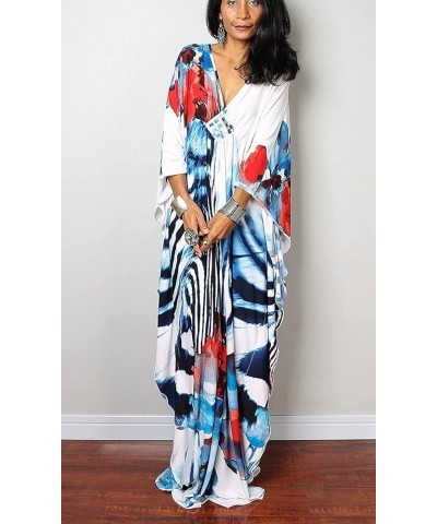 Womens Caftan Floral Print Kaftan Dress Short Sleeve Swimsuit Cover up Loungewear for Summer C-flower&zebra $12.39 Swimsuits