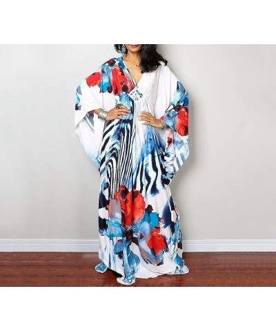 Womens Caftan Floral Print Kaftan Dress Short Sleeve Swimsuit Cover up Loungewear for Summer C-flower&zebra $12.39 Swimsuits