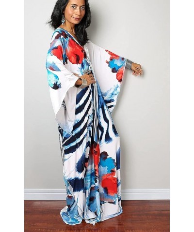 Womens Caftan Floral Print Kaftan Dress Short Sleeve Swimsuit Cover up Loungewear for Summer C-flower&zebra $12.39 Swimsuits