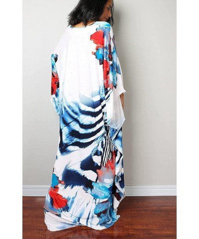 Womens Caftan Floral Print Kaftan Dress Short Sleeve Swimsuit Cover up Loungewear for Summer C-flower&zebra $12.39 Swimsuits