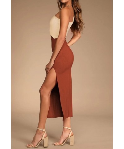 Women's One Shoulder Sleeveless Cutout Side Slit Bodycon Maxi Long Dress Brown and Khaki $16.74 Dresses