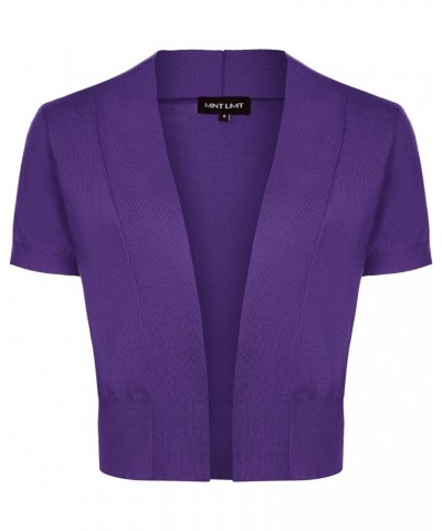 Women's Shrug Bolero Open Front 3/4 Sleeve Cropped Cardigan Sweater Short Sleeve - Dark Purple $12.32 Sweaters