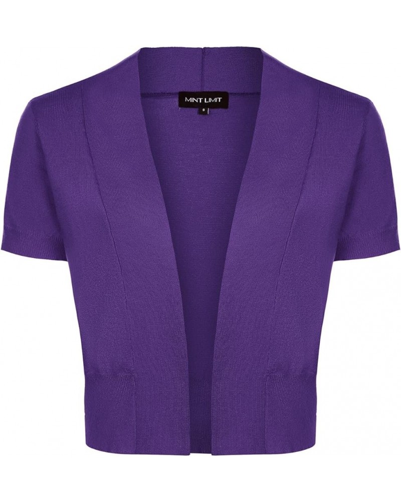 Women's Shrug Bolero Open Front 3/4 Sleeve Cropped Cardigan Sweater Short Sleeve - Dark Purple $12.32 Sweaters