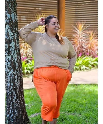 Plus Size Capri Pants for Women Loose Fit Yoga Pants with Pockets Workout Activewear Sweatpants Orange $17.48 Pants