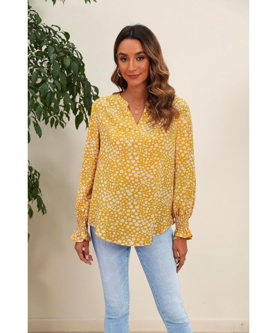 Women Boho Floral Print Blouses V Neck Puff Long Sleeve Tops Loose Casual Dressy Peasant Blouses Shirts 2024 Floral Yellow $1...