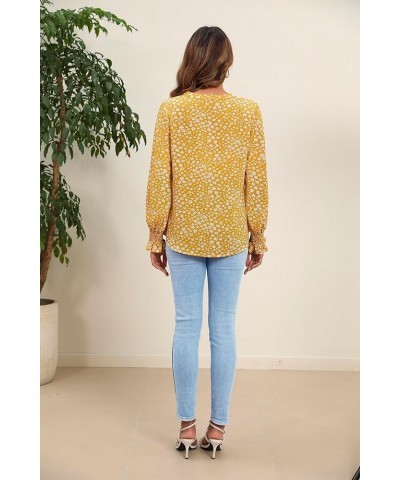 Women Boho Floral Print Blouses V Neck Puff Long Sleeve Tops Loose Casual Dressy Peasant Blouses Shirts 2024 Floral Yellow $1...