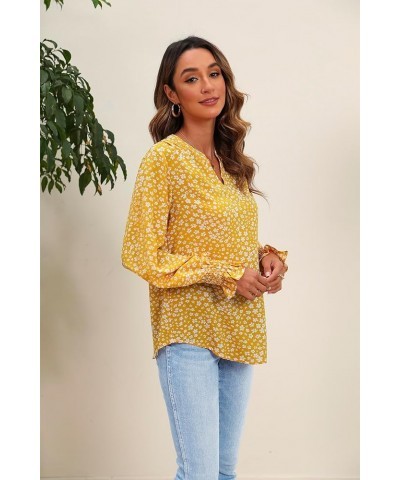 Women Boho Floral Print Blouses V Neck Puff Long Sleeve Tops Loose Casual Dressy Peasant Blouses Shirts 2024 Floral Yellow $1...