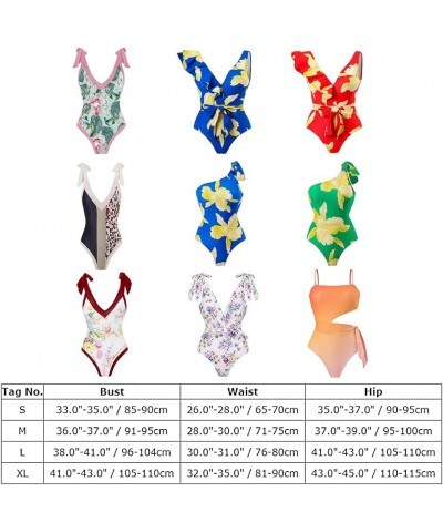 Women One Piece Swimsuit Ruffle V Neck Floral Print Bathing Suits Beachwear Padded Monokini Y90-1 $15.75 Swimsuits