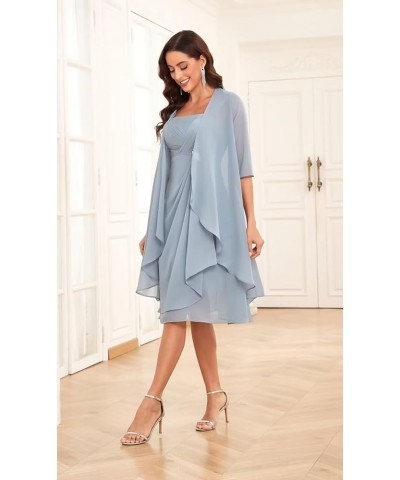 2 Pieces Chiffon Mother of The Bride Dresses with Jacket Pleated Ruffle Short Formal Evening Party Gown Wisteria $34.40 Dresses