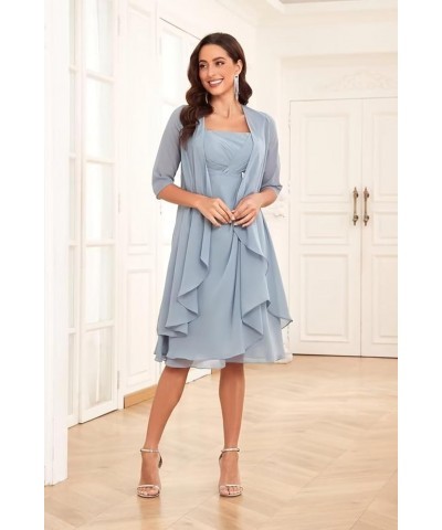 2 Pieces Chiffon Mother of The Bride Dresses with Jacket Pleated Ruffle Short Formal Evening Party Gown Wisteria $34.40 Dresses