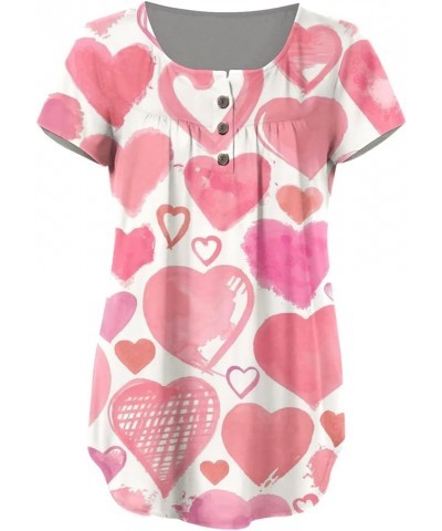 Ladies' Valentines Day Shirt: Heart Graphic Tees with a V-Neck and Trendy Button Details. Spring/Summer Casual Tops 4-pink $7...