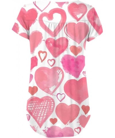 Ladies' Valentines Day Shirt: Heart Graphic Tees with a V-Neck and Trendy Button Details. Spring/Summer Casual Tops 4-pink $7...